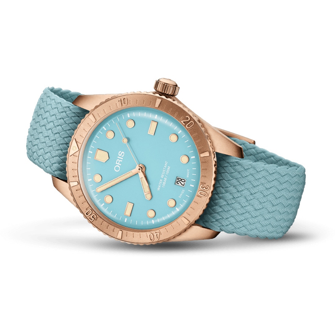 Oris Divers Sixty-Five Cotton Candy Himmelblau auf Perlonband