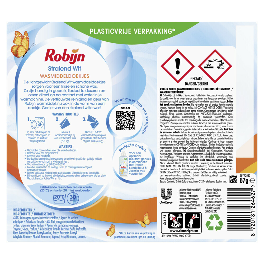 10x Robijn Wasmiddeldoekjes Stralend Wit16 stuks