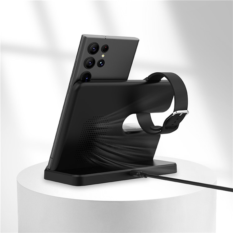 (15W) 3in1 Ladegerät QI Wireless Charger für Smartphone / Samsung Galaxy Watch / Galaxy Buds - Schwarz