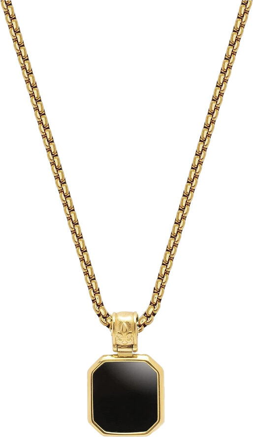 Nialaya Gold Plated Necklace with Square Matte Onyx Pendant Gold