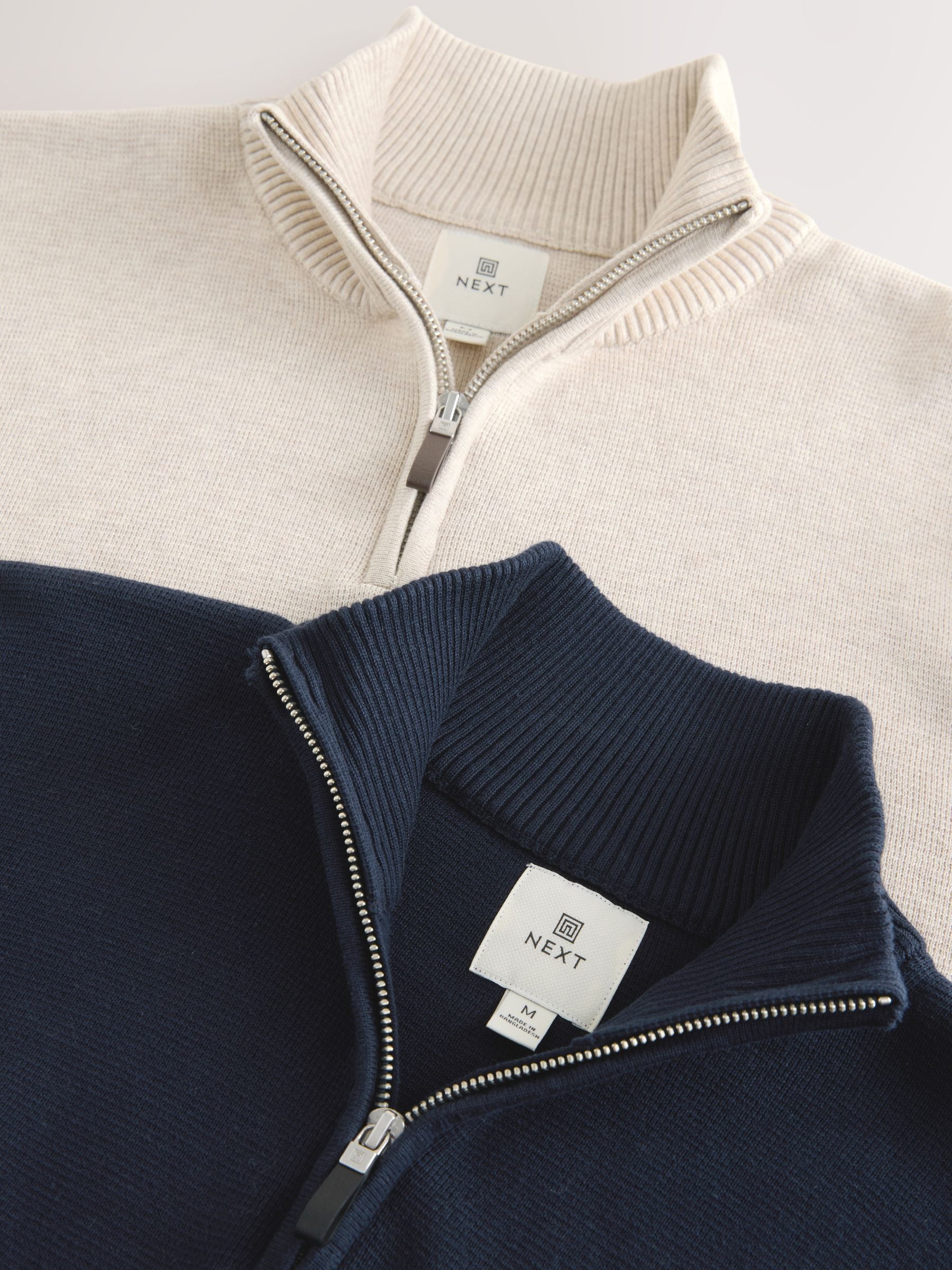 Marineblauw/beigebruin - Regular Fit Premium Kwart Rits Truien 2 Pakket