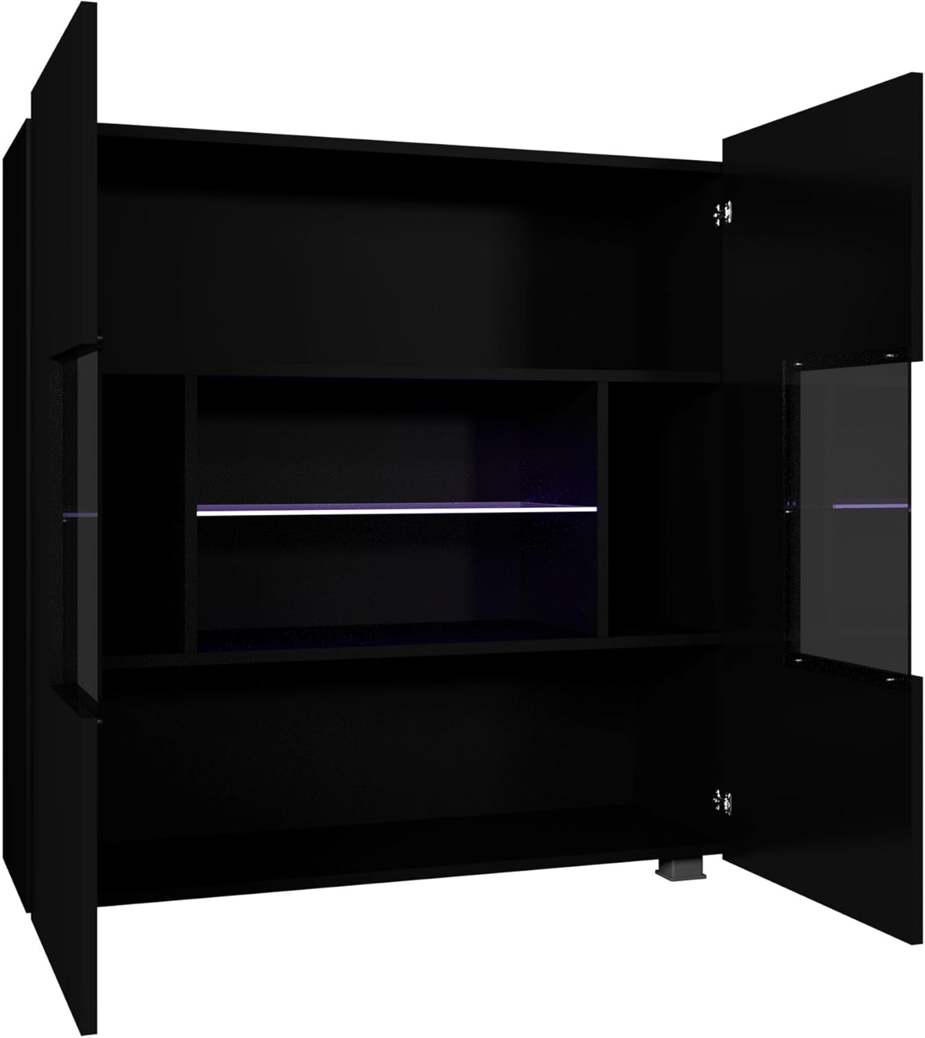 Mirjan24 Kommode Calabrini BR01 mit 2 Türen, Sideboard, Anrichte, 100x107x35 cm, Highboard, Mehrzweckschrank, Wohnzimmer (Weiß/Weiß Hochglanz, mit weißer LED Beleuchtung)