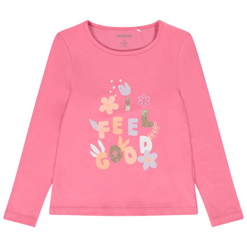 T-shirt manches longues en jersey print fantaisie pour fille - Multicolore