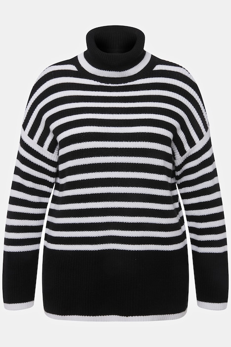 Pullover, Streifen, Rippstrick, Rollkragen, Langarm