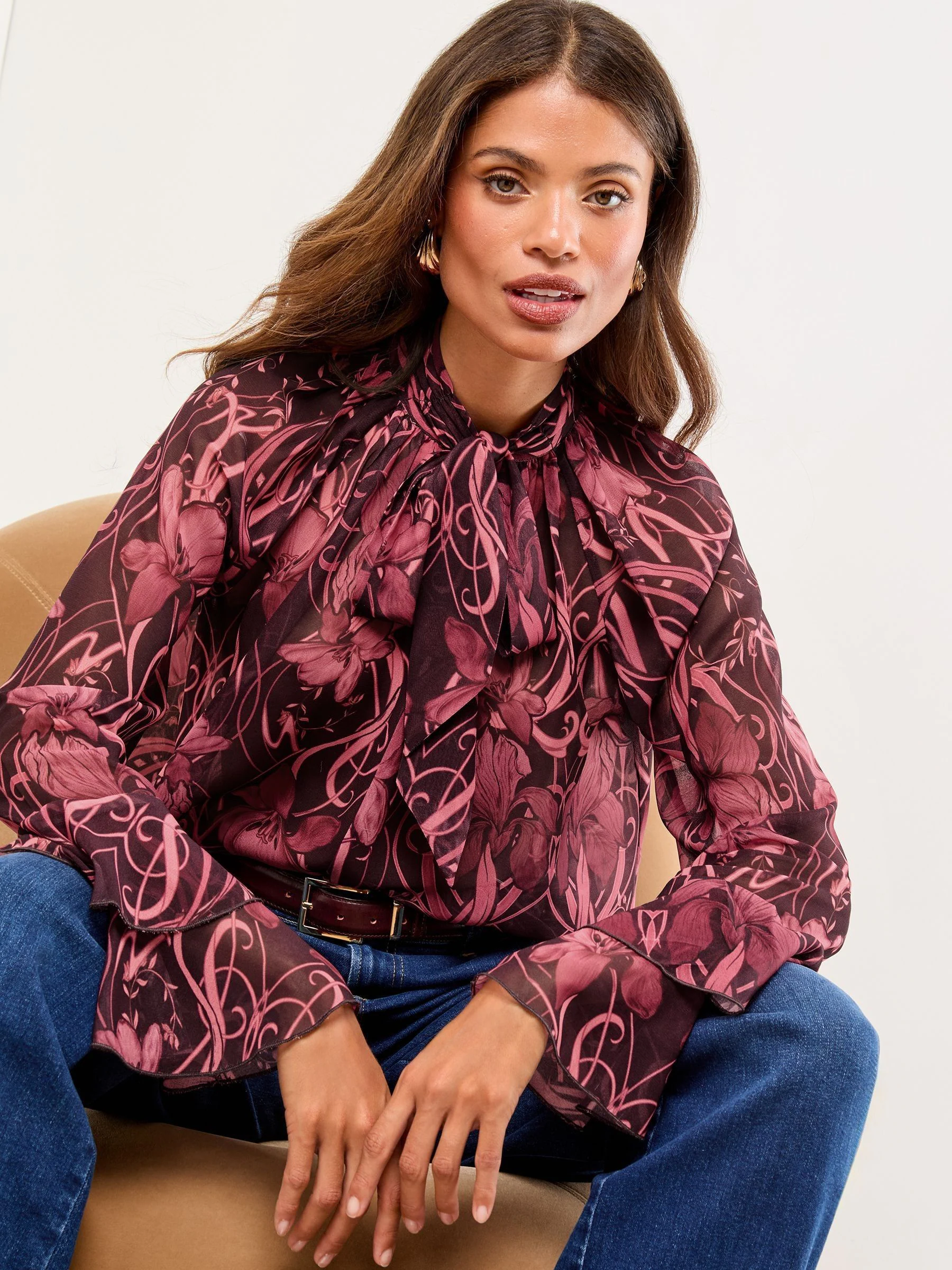 Roze met bloemenprint - Lipsy - Blouse met grote strik