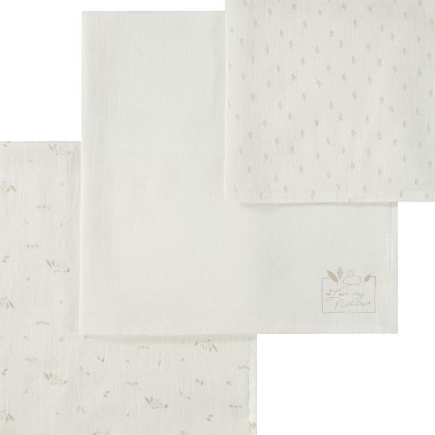 Lot de 3 langes en gaze de coton pour bébé - Ecru