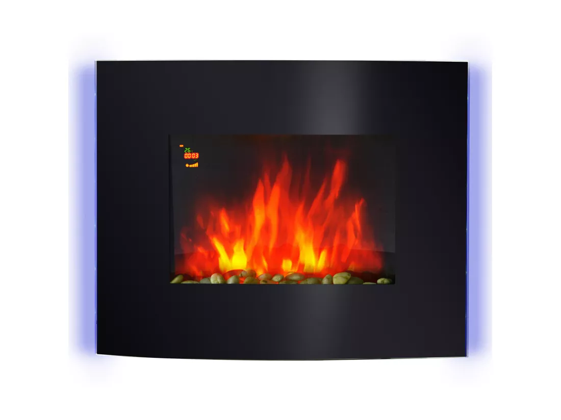 Cheminée électrique murale éclairages latéraux LED design avant-gardiste affichage LED avec télécommande et minuterie 900/1800 W luminosité réglable noir