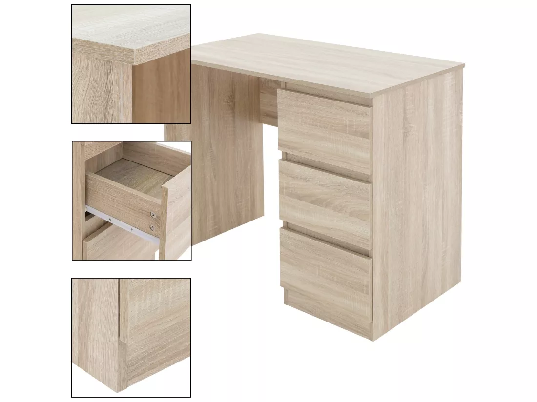 Bureau informatique avec 3 tiroirs MDF chêne Sonoma ML-DESIGN