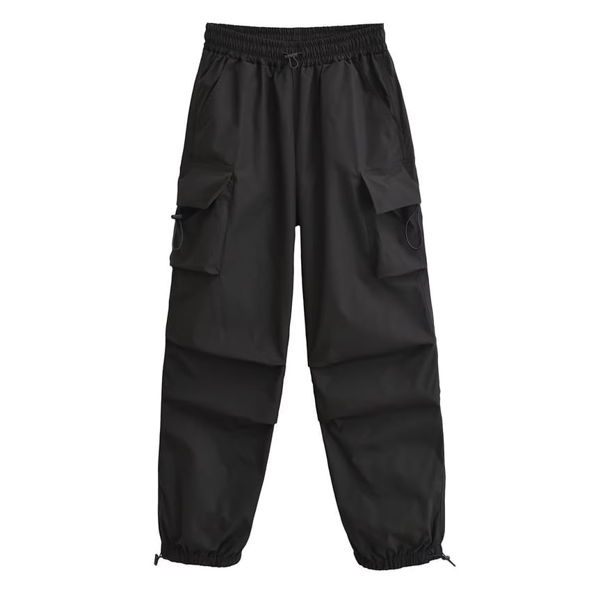 Sosana - Hoge taille, effen, baggy cargobroek met trekkoord