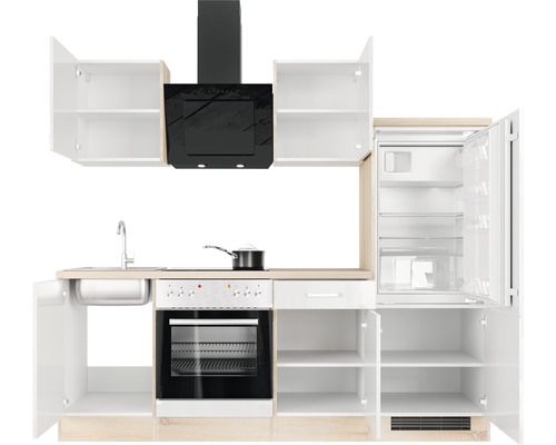 Flex Well keukenblok met Valero apparatuur, 220 cm, wit hoogglans, gedemonteerd, omkeerbare uitvoering 00012336