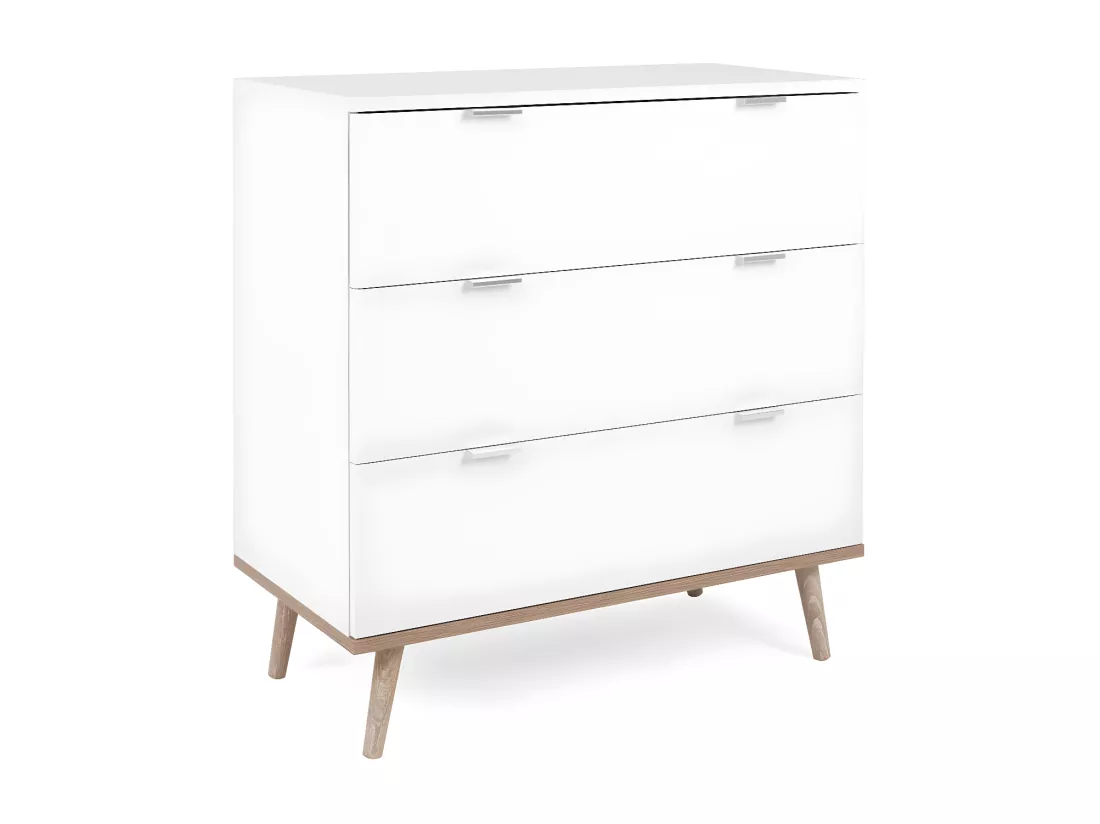 Commode Göteborg - 3 tiroirs - Décor chene sonoma Blanc - Scandinave - L 79,8 x P 40 x H 86,5 cm