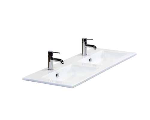 Sanox Frozen dubbele badkamermeubel, BxHxD 121 x 42 x 46 cm, frontkleur eiken naturel, met witte keramische wastafel, 75734927