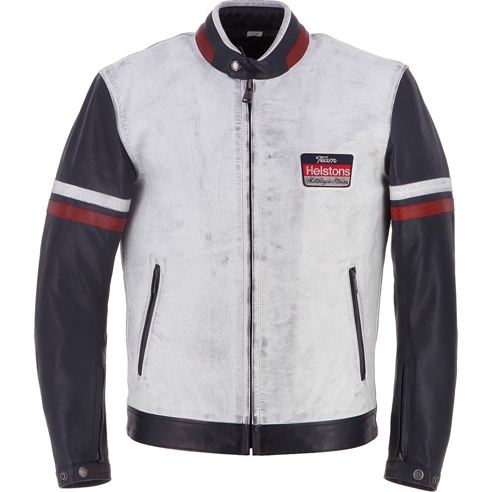 Helstons - Blouson V-Series Cuir Rag Blanc / Bleu / Rouge