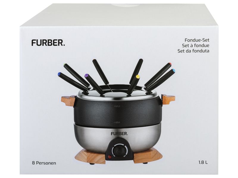 FURBER Fondue-Set Chalet 11 Teile, Schwarz/Silber Für Fondue Chinoise oder Schokoladenfondue