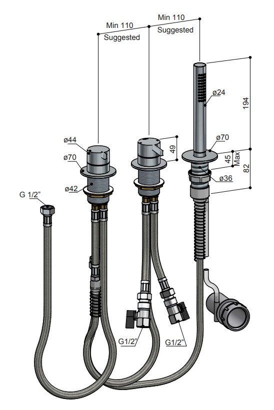 Hotbath ACE 2-wegs badrandcombinatie met handdouche zwart geborsteld PVD