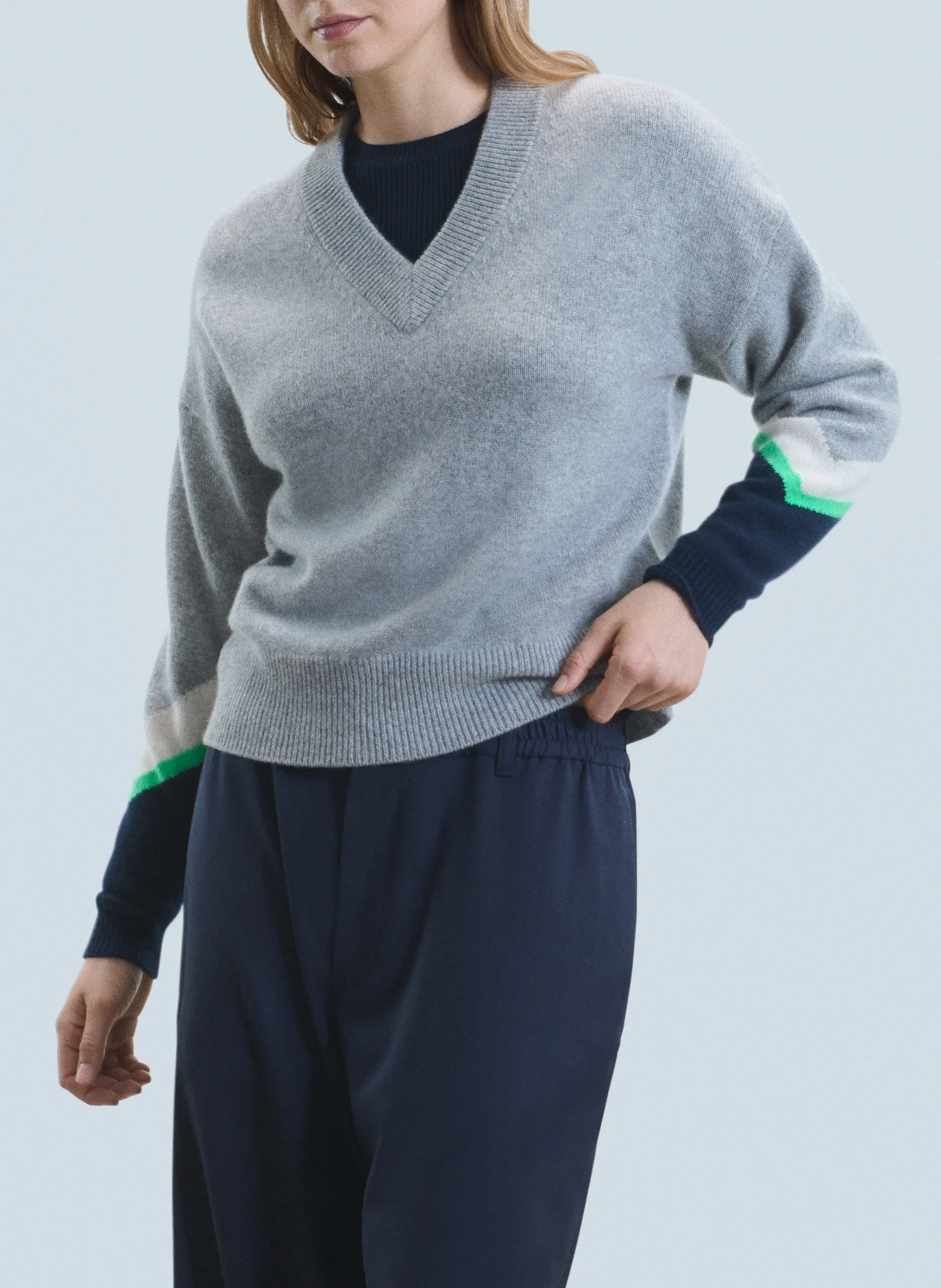 Pull col V en cachemire | Gris