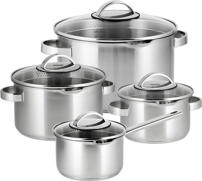 Sola - Pearl - Pannenset - Kookpannen Set 4 Delig - Zilver - RVS