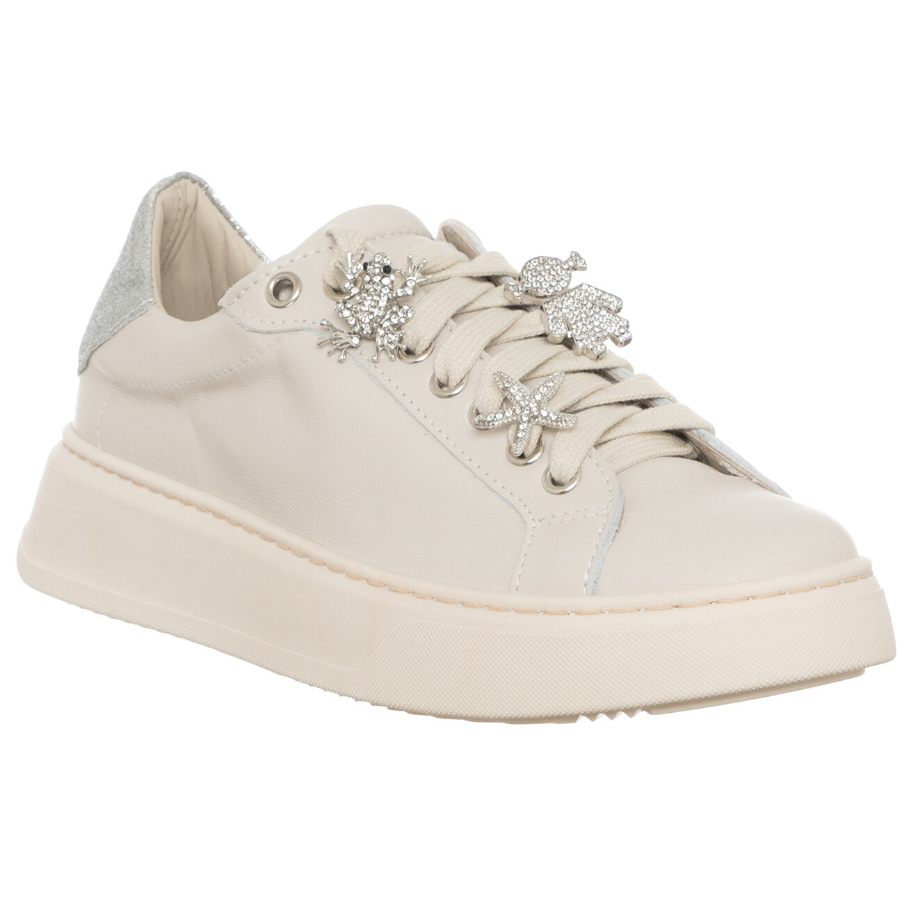 Loretta Pettinari Sneakers en Cuir Ekri écrues