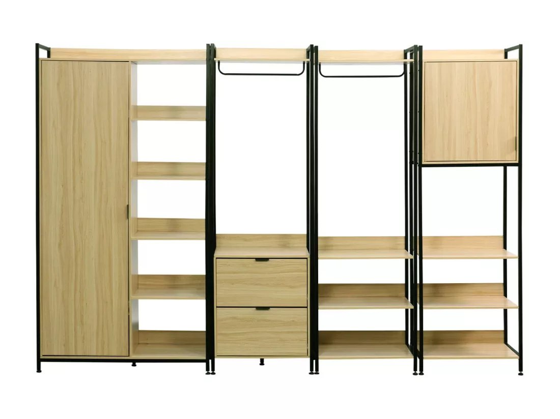 Kit dressing modulable noir avec 4 éléments. L 280 x P 48 x H 190 cm