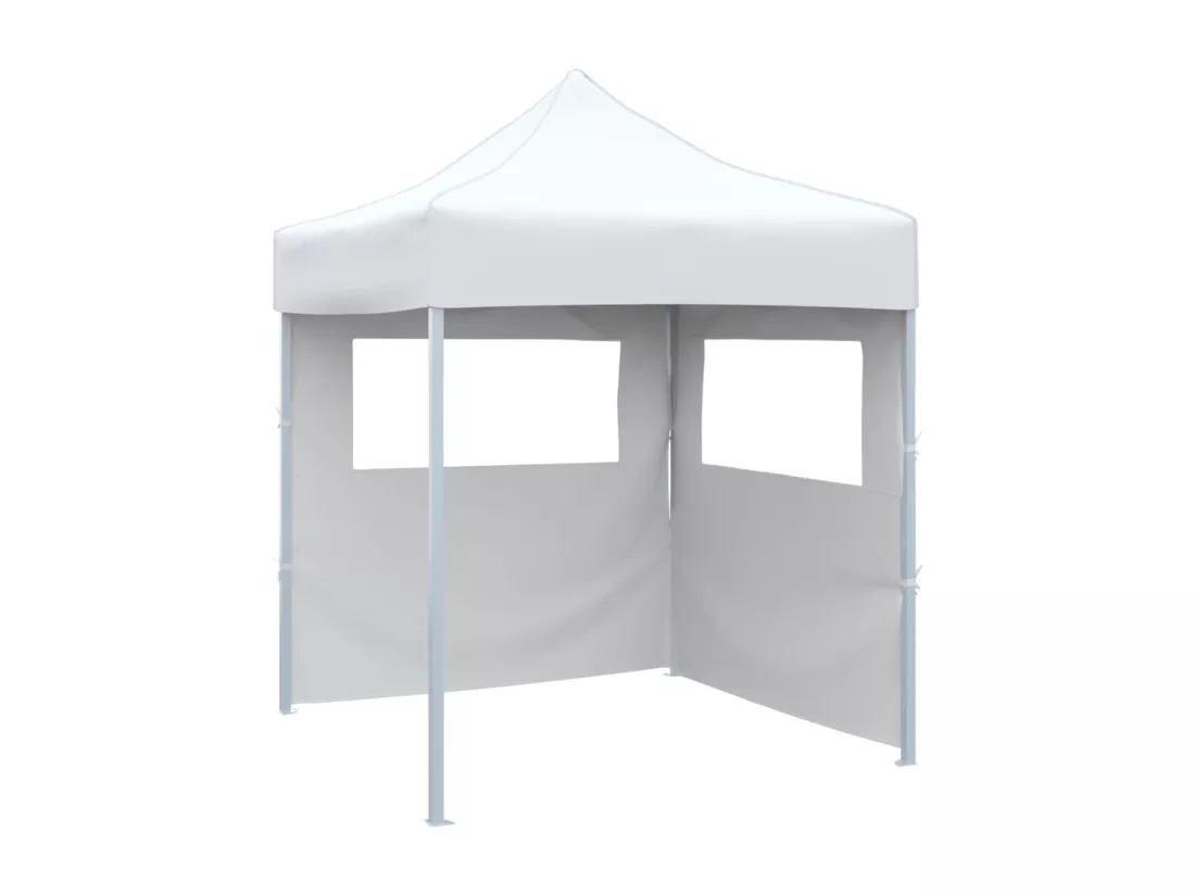 Tente de réception pliable avec 2 parois 2x2 m Acier Blanc