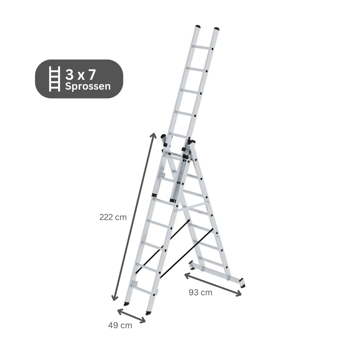 PROREGAL Multifunctionele Ladder, 3-delig met Dwarsbalk, 3 x 7 Sporten