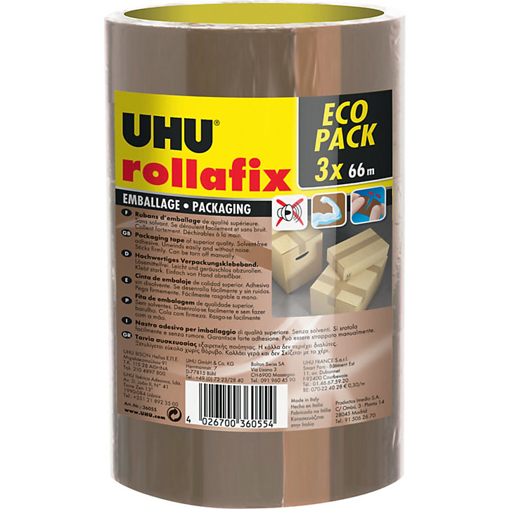 Ruban adhésif d'emballage Rollafix brun 3 x 66 mm