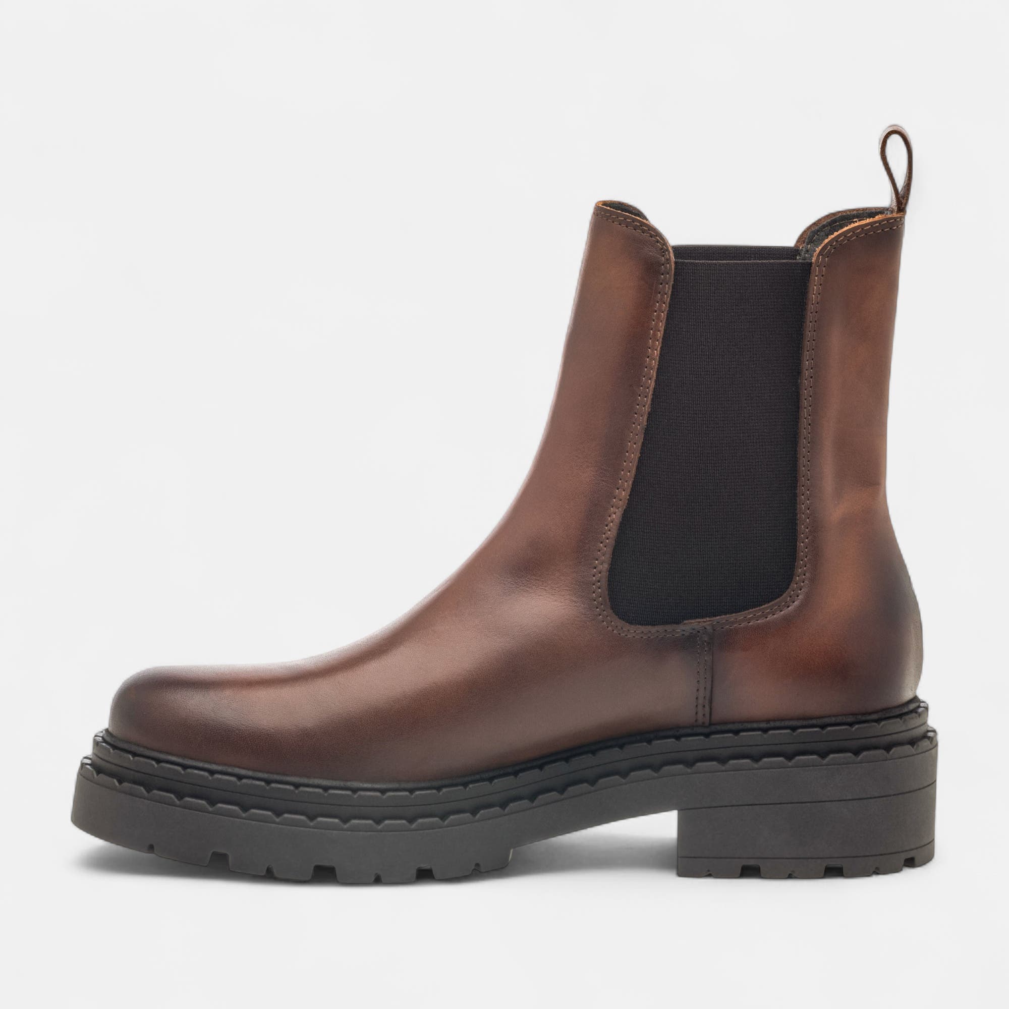 Boots chelsea à talon Femme en cuir cognac