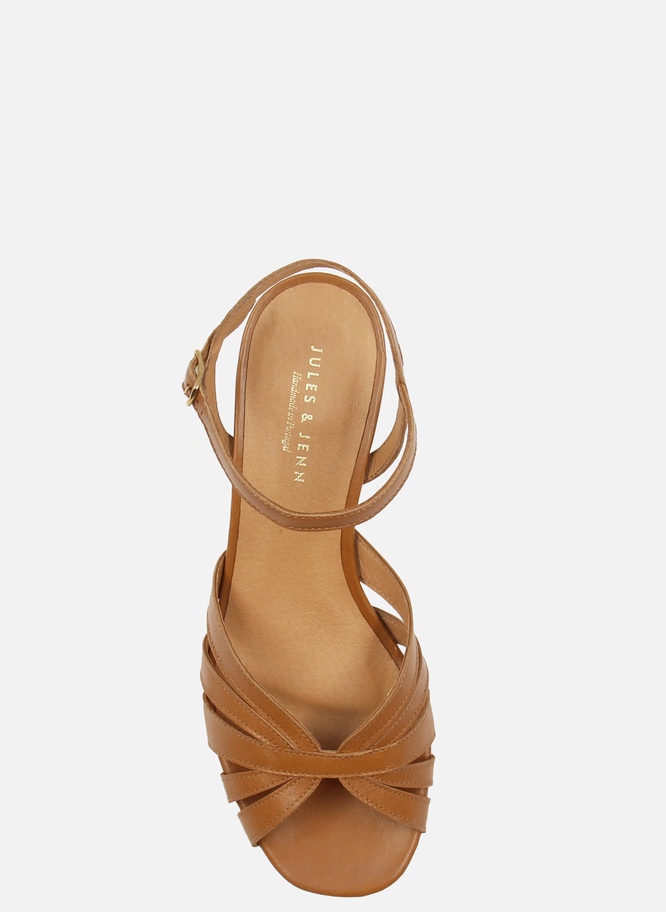 Sandales moyen talon brides cuir lisse | Marron