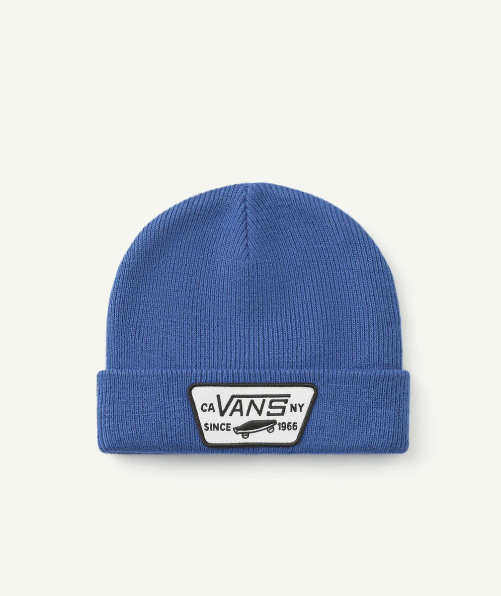 VANSLE BONNET MIXTE EN TRICOT BLEU AVEC REVERS