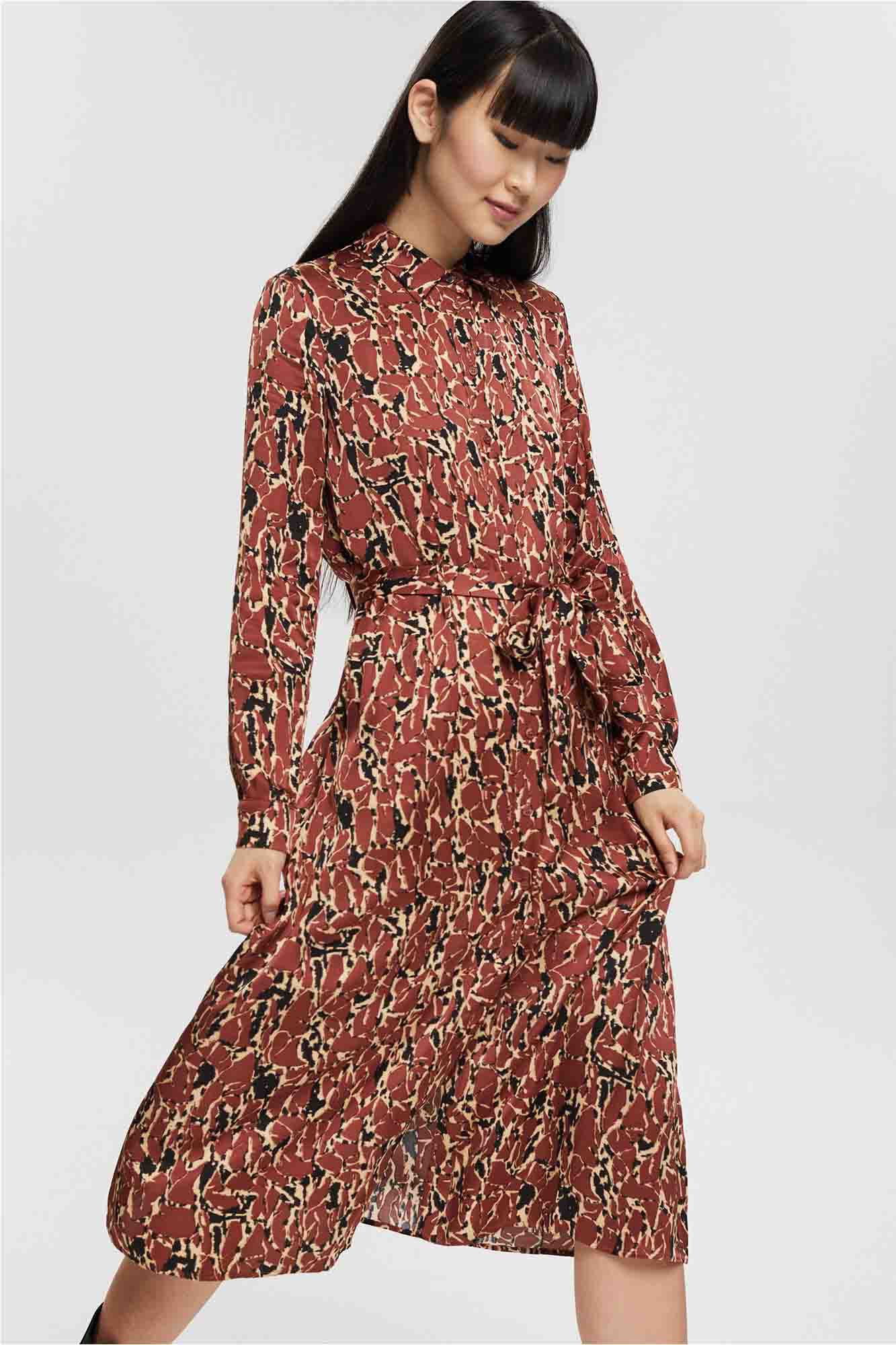 Vestido longo estampado - Estampa marrom