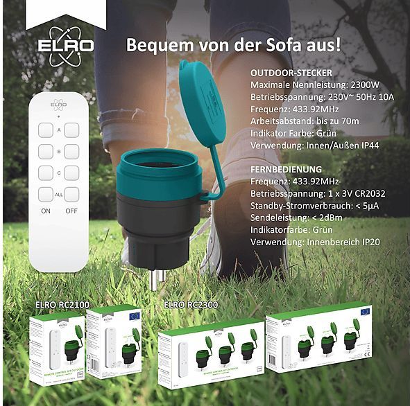 ELRO RC2300 - Smart Plug - Zwart - Draadloze Schakelaar Set - 3 Waterdichte Stopcontacten