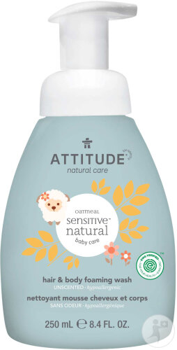 Attitude Sensitive Natural Nettoyant Mousse Cheveux Et Corps Sans Odeur Flacon-Pompe 250ml
