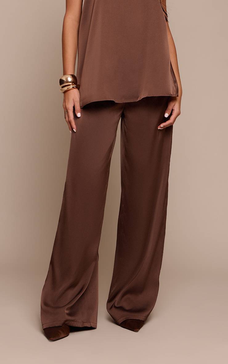 Chocolat Pantalon Large En Satin Ensemble Coordonné