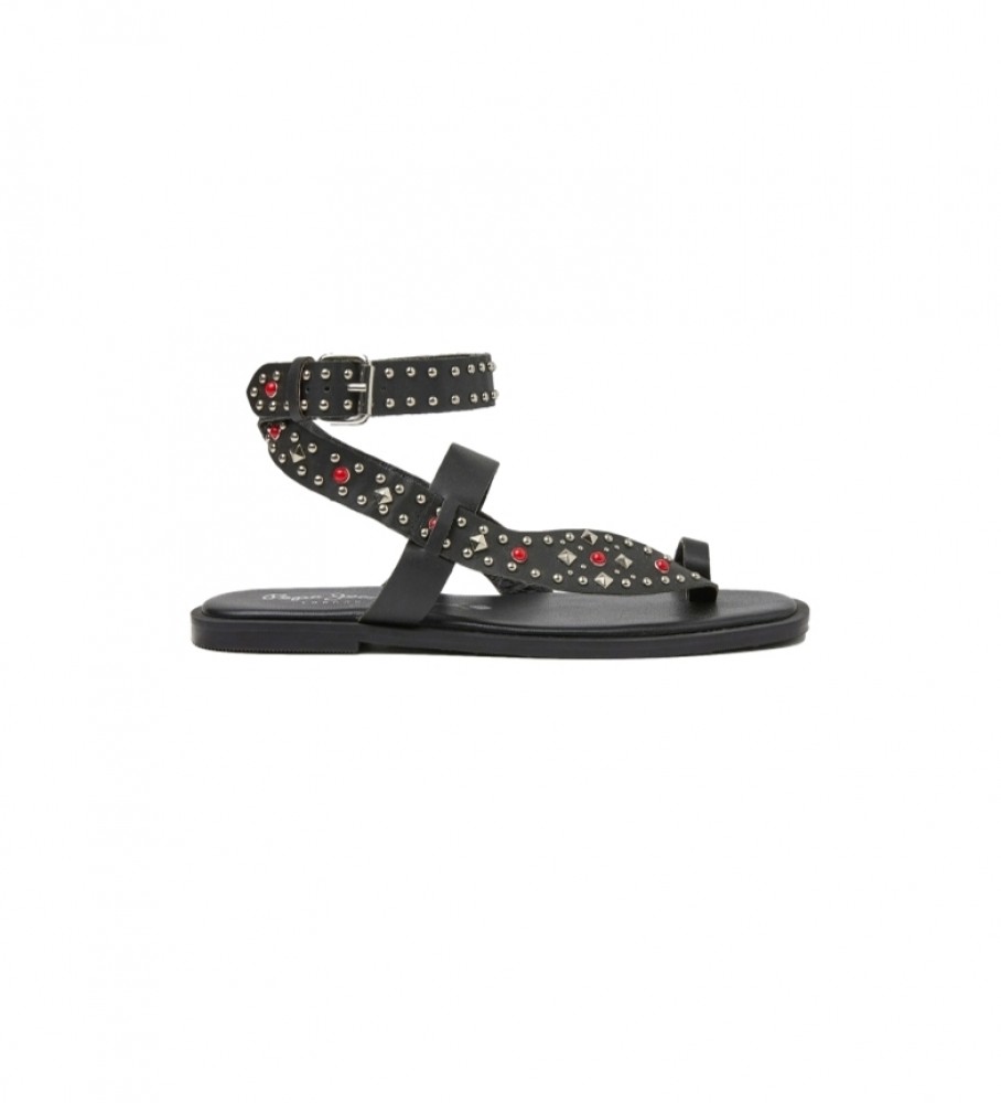 Sandálias Pepe Jeans Irma de couro preto étnico