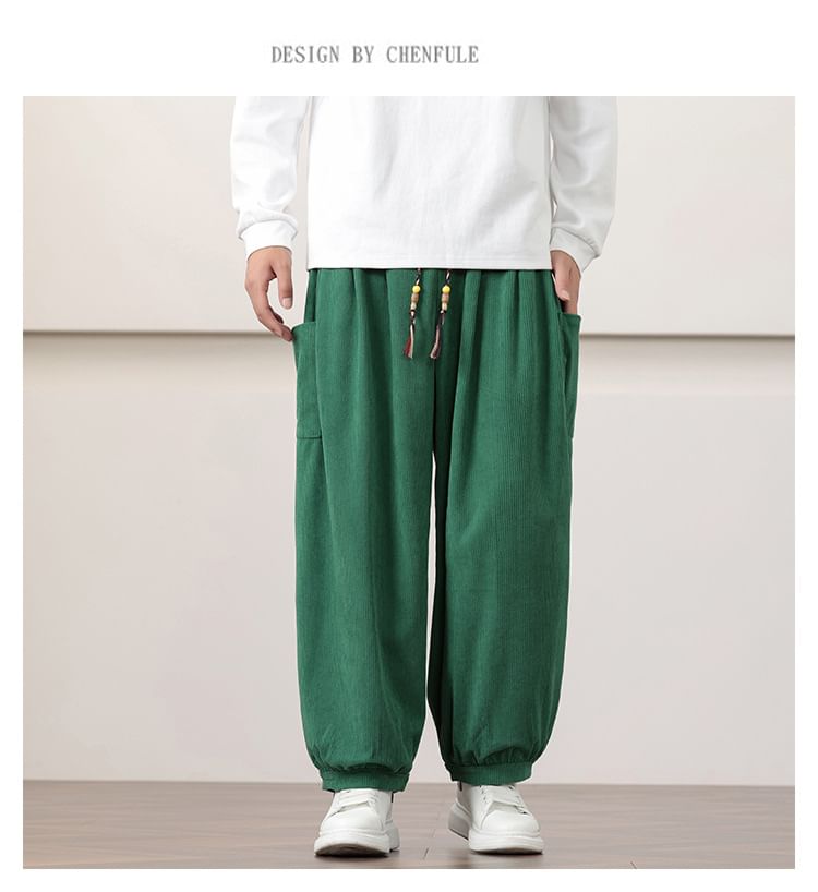 YIKES - Effen corduroy harembroek met trekkoord in de taille