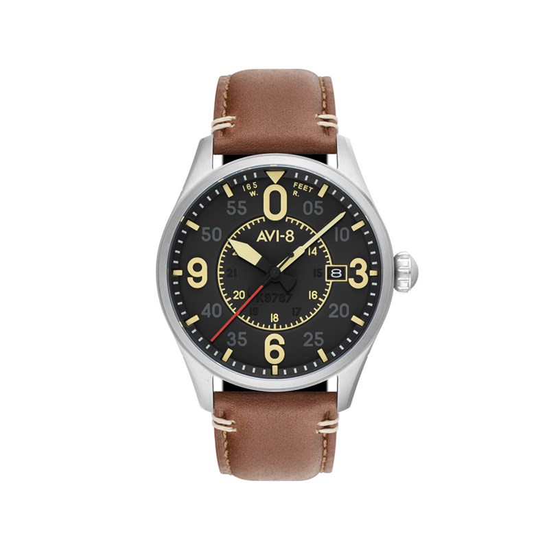 Montre homme automatique japonais AVI-8 - Bracelet cuir - 3 aiguilles avec date
