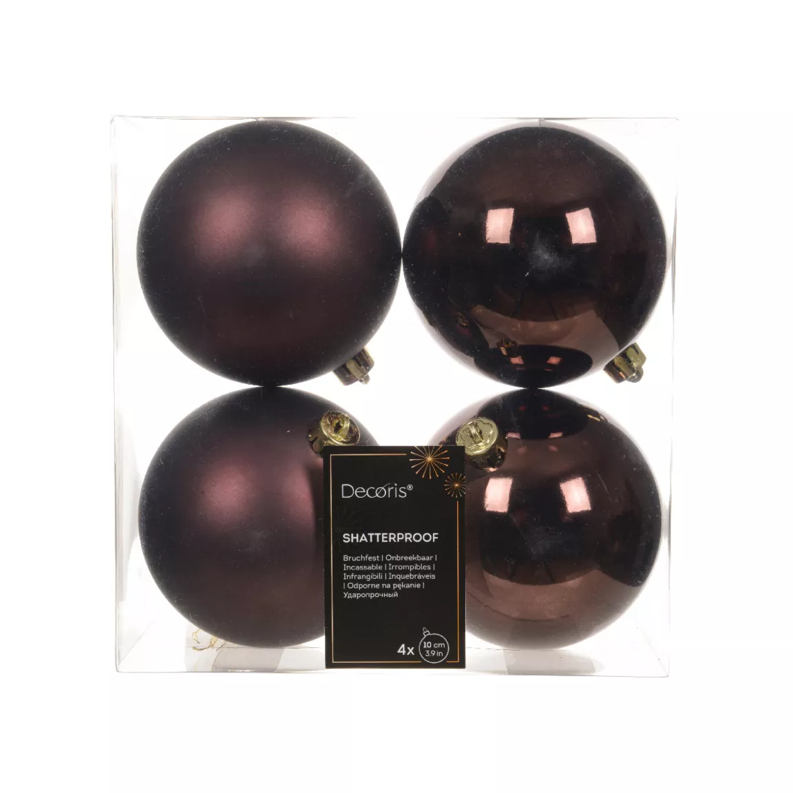 Lot de 4 boules de Noël (D100 mm) Alpine Noir truffé