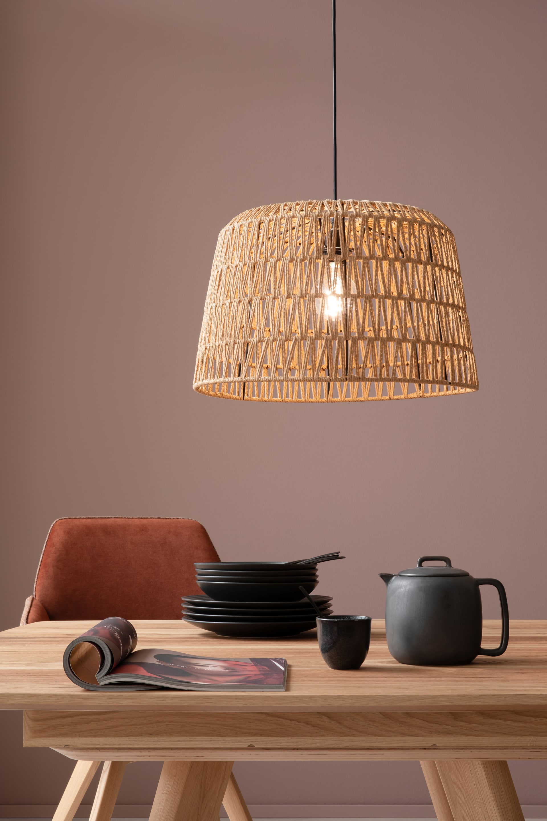 easy! by FHL Retrofit Pendelleuchte Macra beige 46x46cm H140cm