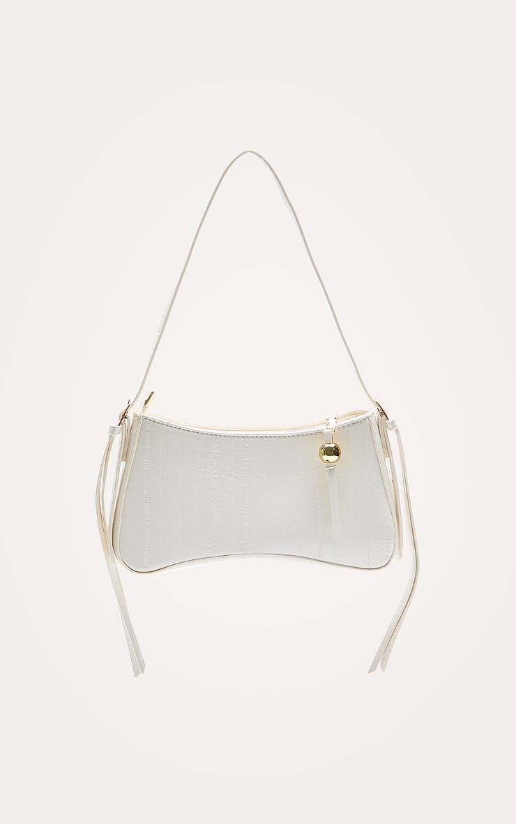 Crème Sac À Épaule Perlé Incurvé Effet Croco