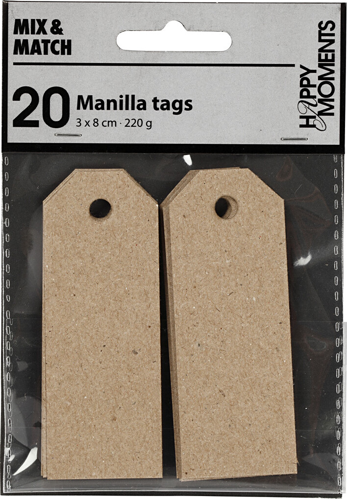 Manillamærker - Str. 3X8 CM - 220 G - Natur - 20 Stk