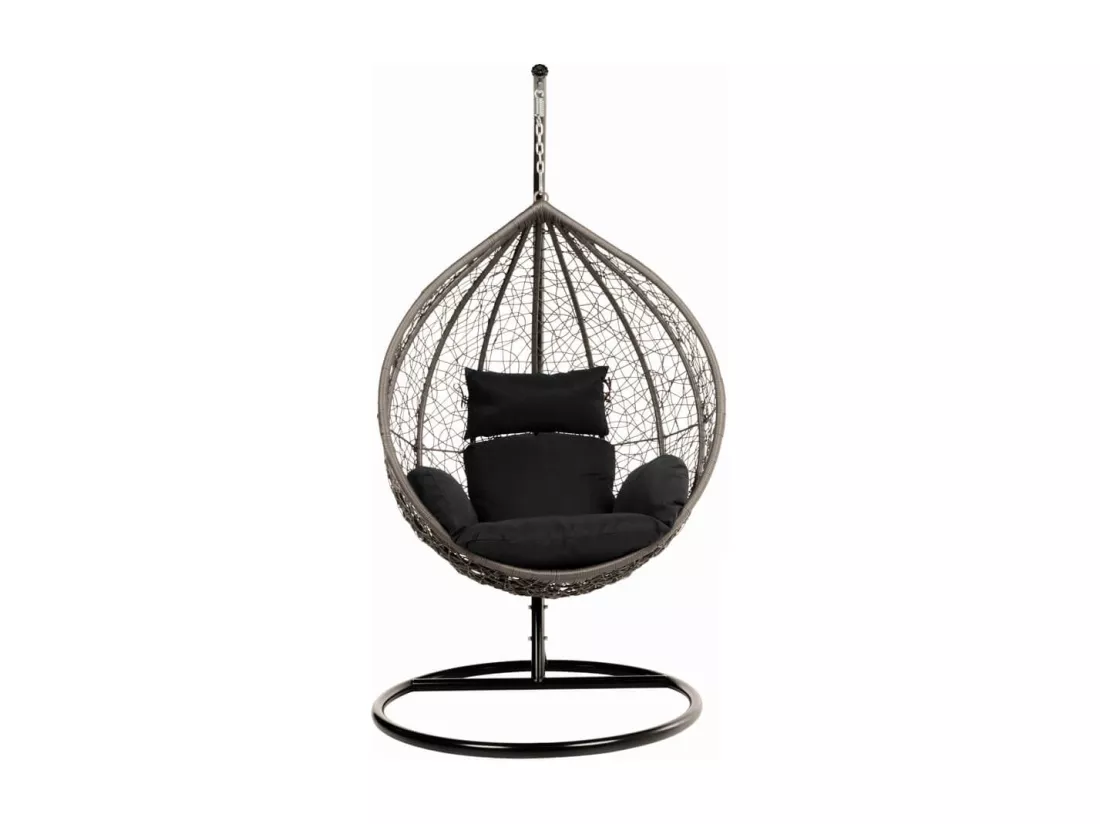 HOME DELUXE - Chaise suspendue Cielo - noir, hauteur 200 cm - avec cadre, coussins d'assise et de dossier I chaise suspendue en polyrotin balançoire de jardin panier suspendu