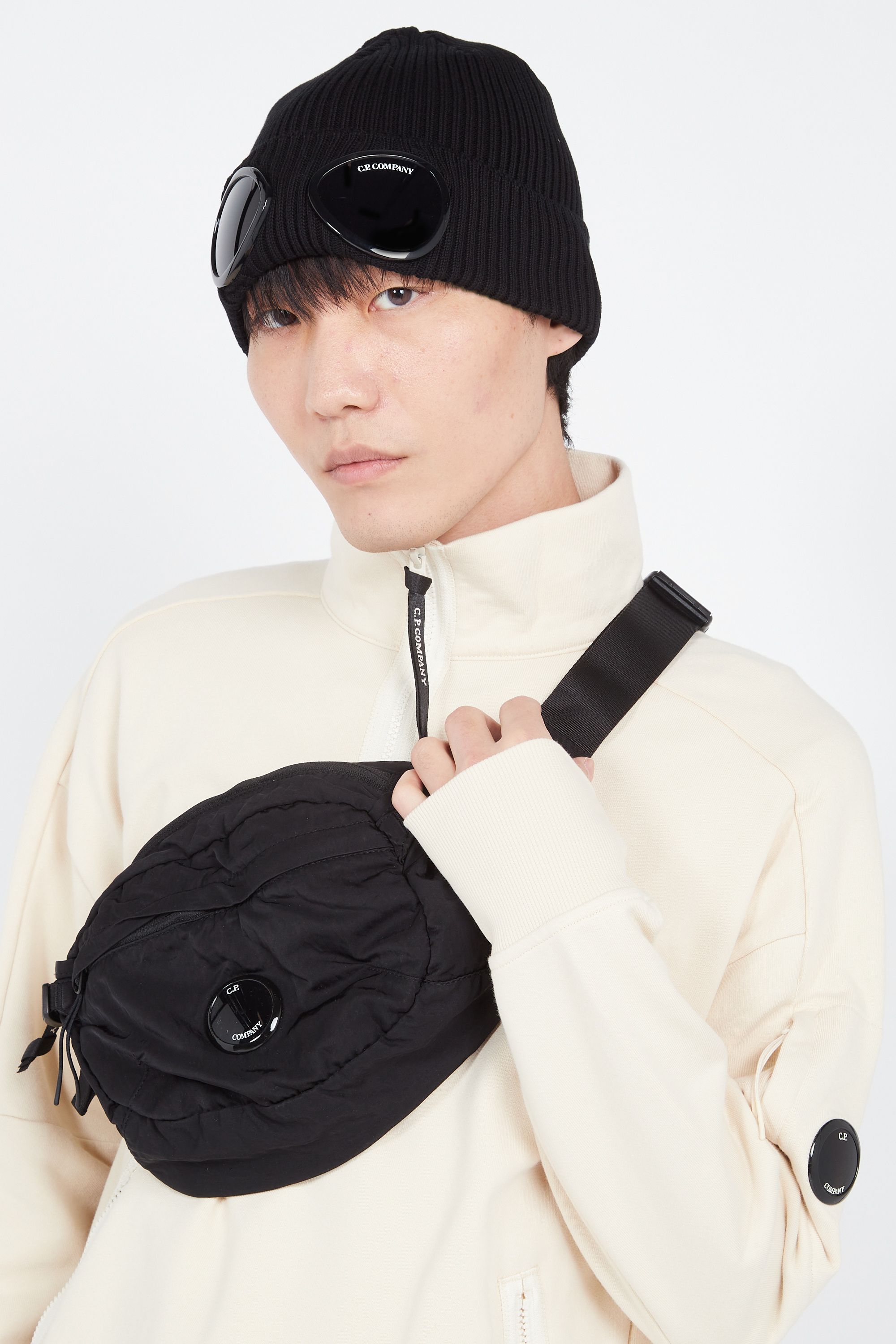 C.P. COMPANY Bonnet  COTTON GOGGLE BEANIE Noir