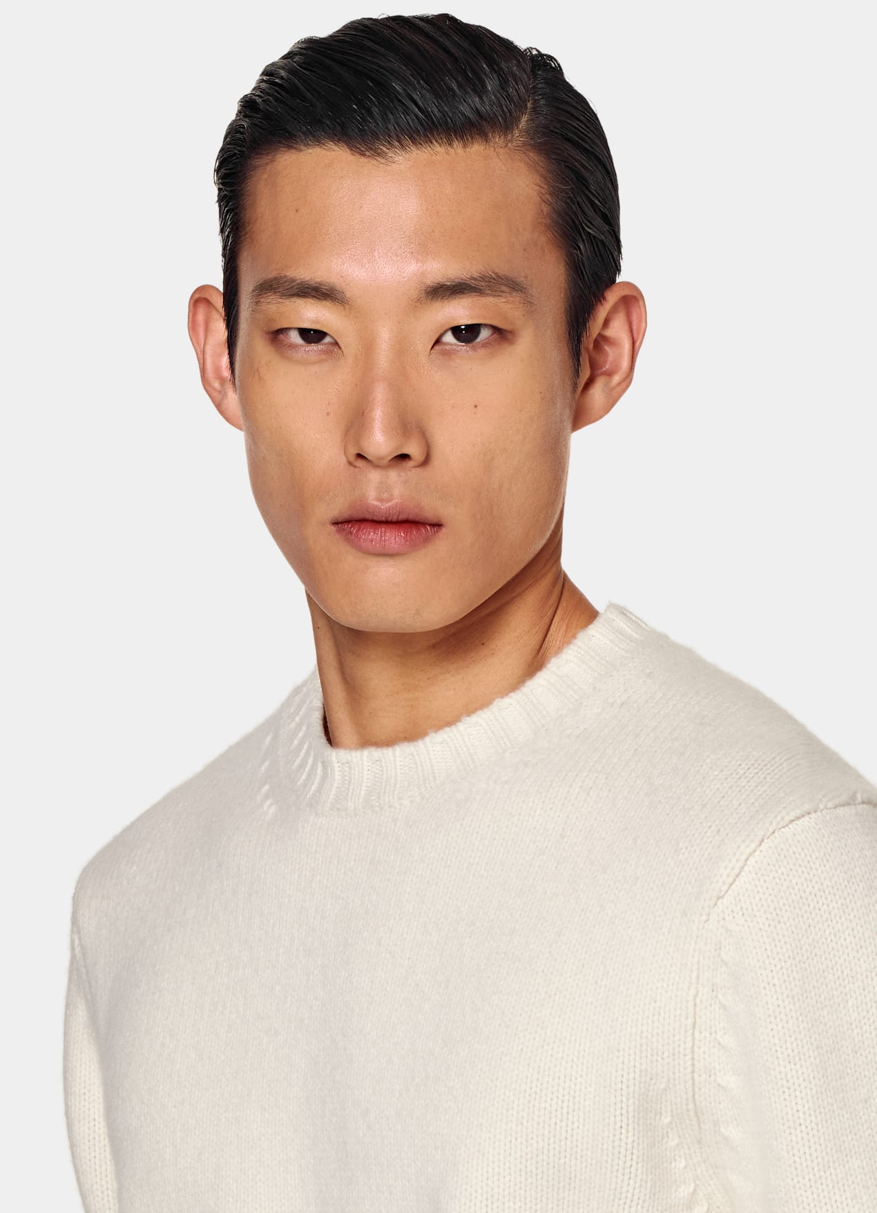 Pull col rond Merino blanc cassé
