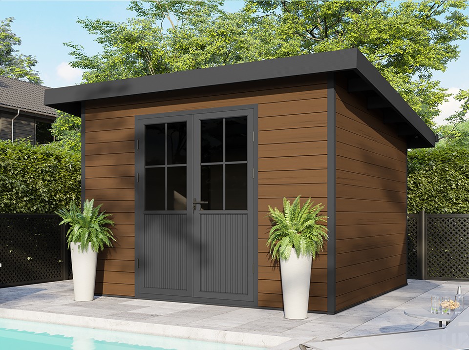 Abri de jardin composite sintra - 9m2 brun - epaisseur des madriers : 28mm - garanti 20 ans - aluminium - cabanon