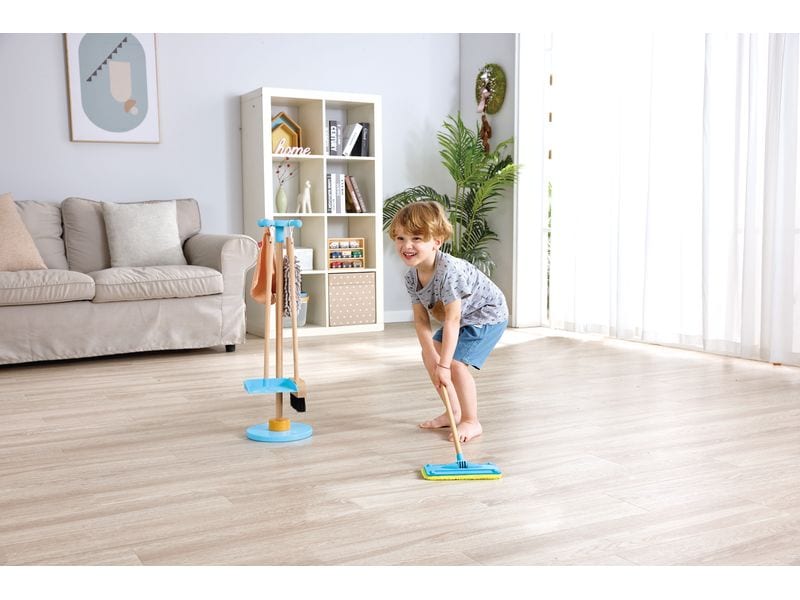 Hape Reinigungs-Spielzeug Clean Up Broom Set Spielzeug-Putzset mit Ordnungsständer