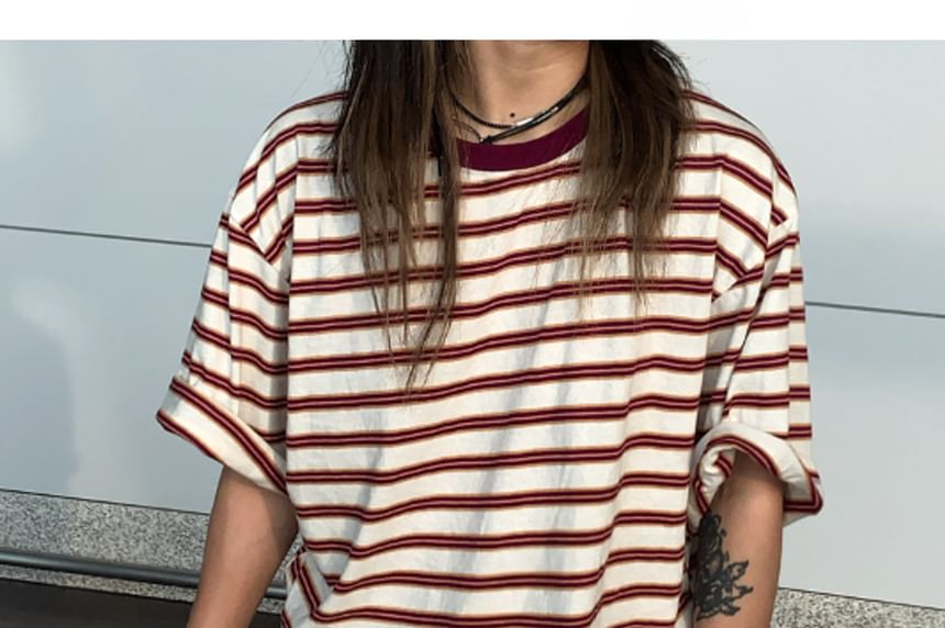 SeoulPop - Unisex gestreepte losse t-shirt met korte mouwen
