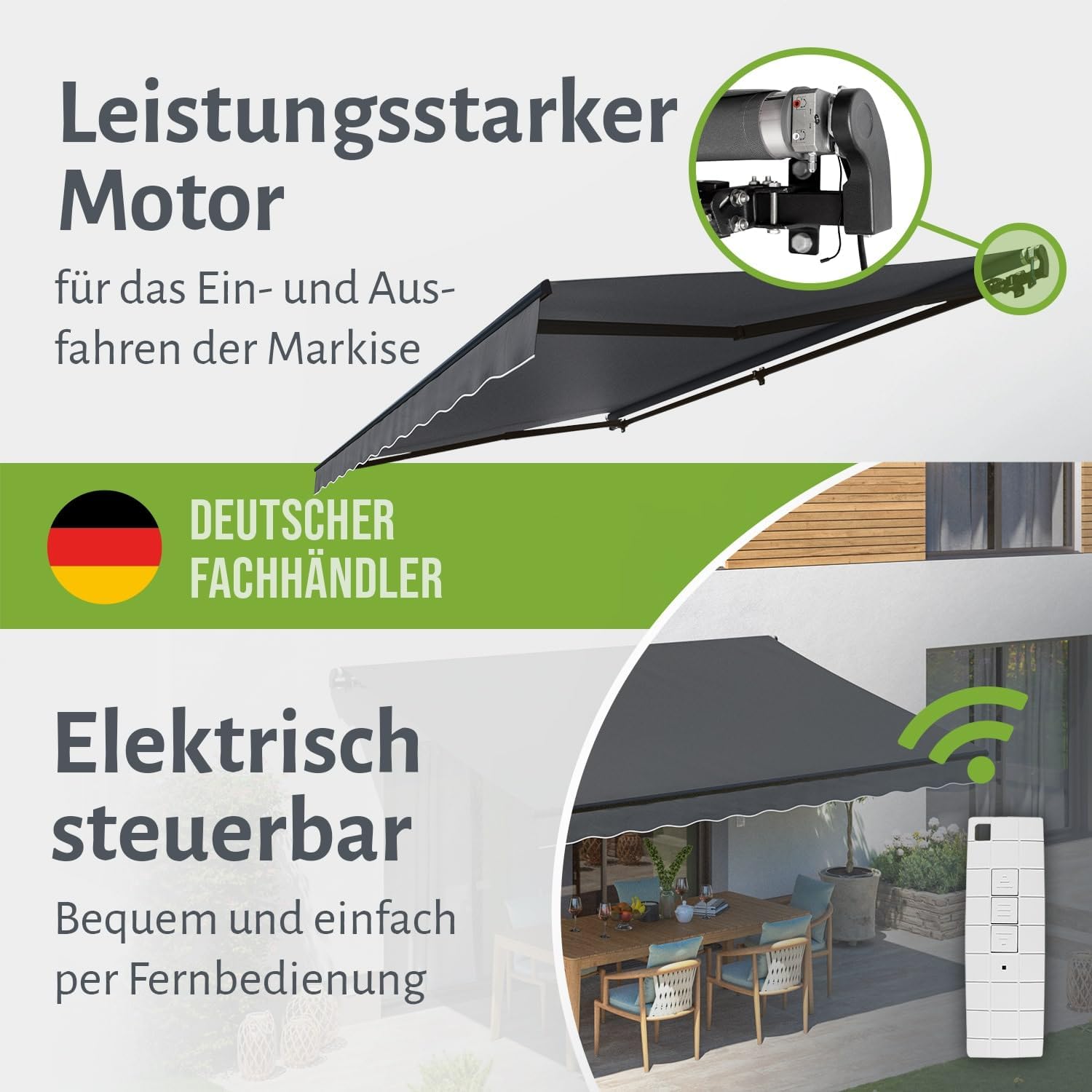 empasa Elektrische Gelenkarmmarkise 'Start Plus' Markise Sonnenmarkise Sonnenschutz, komplett vormontiert, Verschiedene Größen und Farben