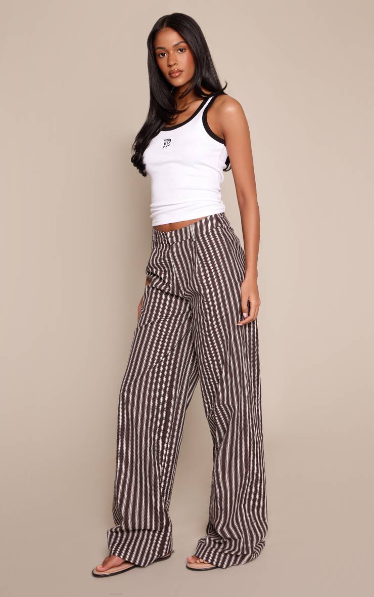 Marron Pantalon Droit Ajusté À Rayures En Lin Tall