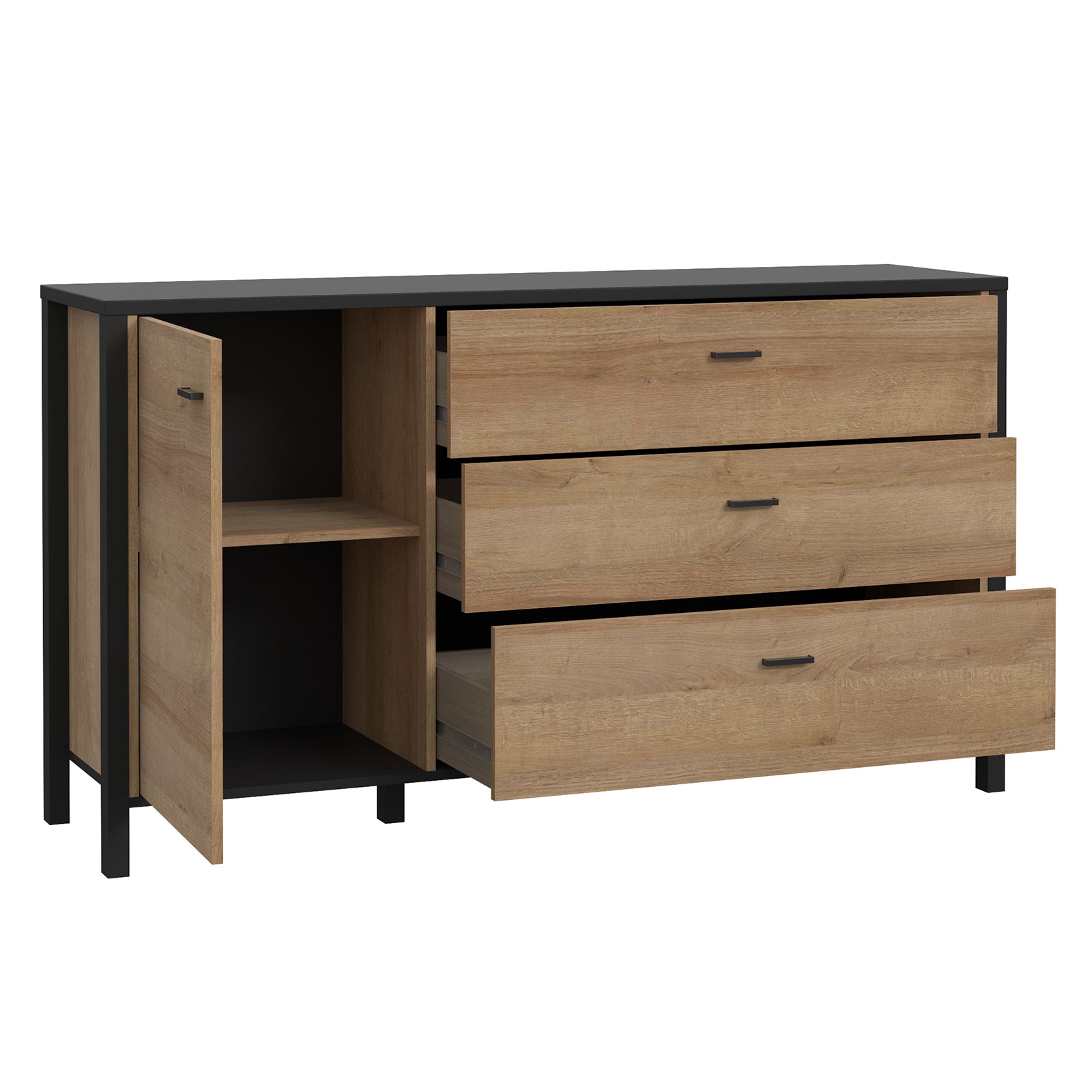 Sideboard - Riviera Eiche - schwarz - 151,3 cm