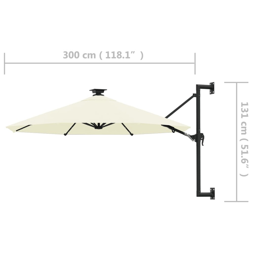 Parasol mural avec mât métallique et led 300 cm sable
